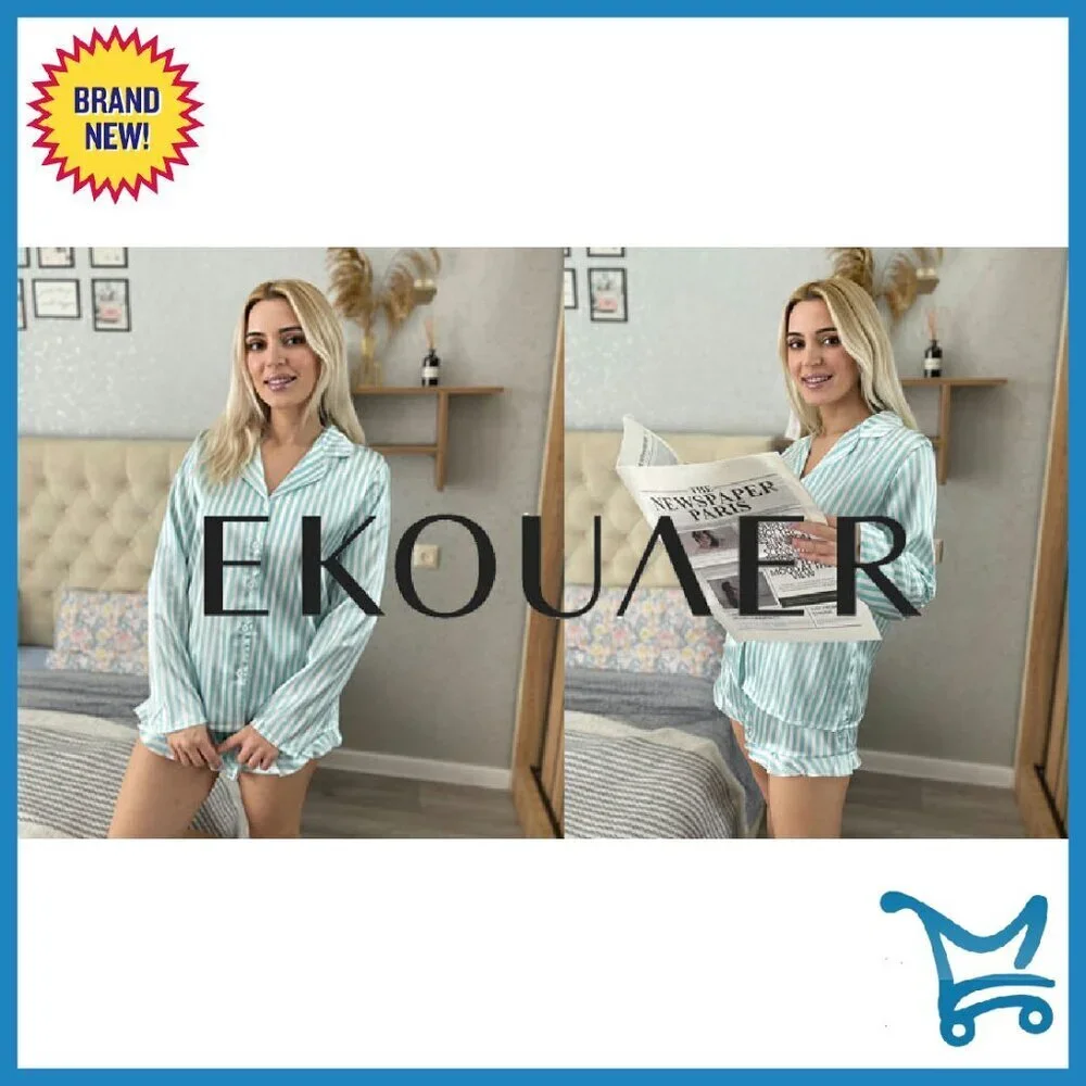 Silky Satin Pajama Set Long Sleeve Top Shorts Lounge Sleepwear